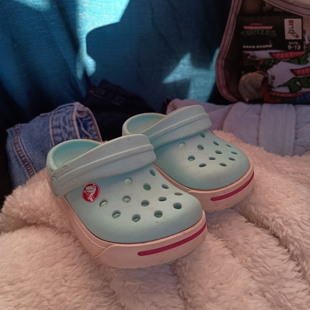 CROCS Kids Aqua Clogs with White Trim